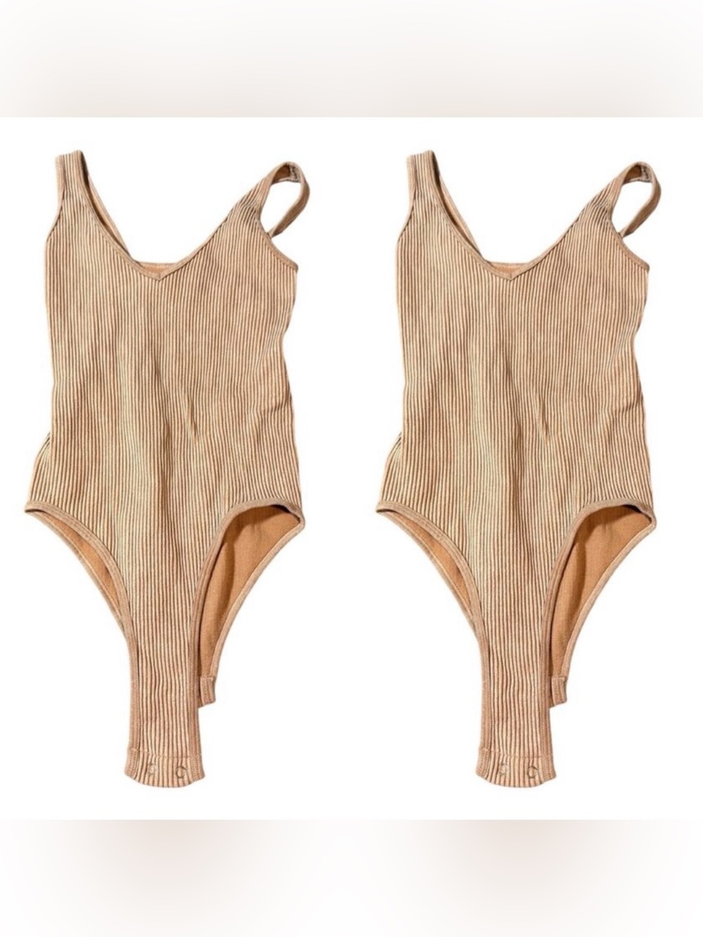 2 Aura Size Small/Medium Women Bodysuit Tan Brown Ribbed Stretch Y2K Sleeveless